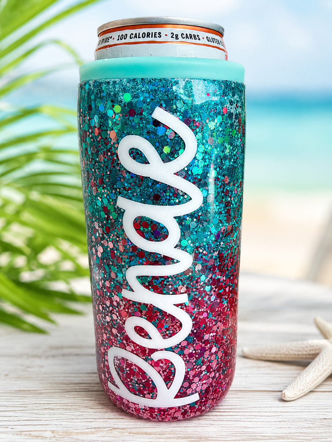 Personalized Glitter Skinny Can Koozie